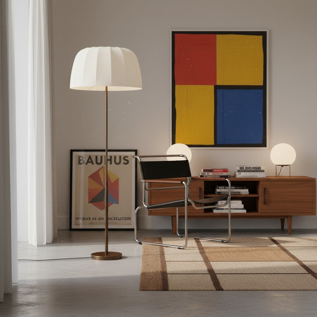 Vellaro Brass Floor Lamp with Fabric Shade – Modern Standing Light for Living Room or Bedroom