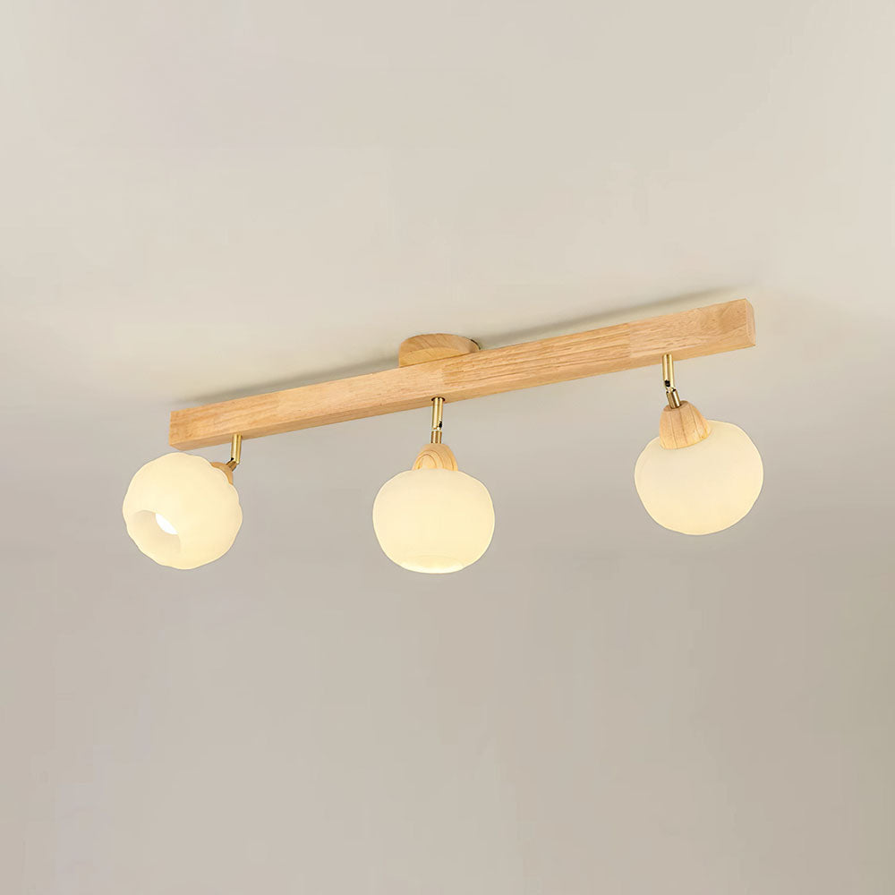 Cream Wood Track Light - Modern Ball Ceiling Light for Living Room