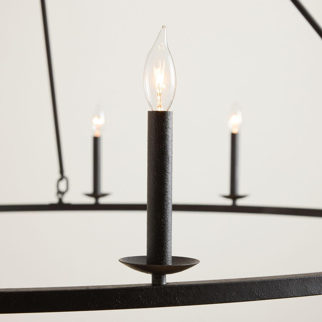 Rowan Rustic Iron Chandelier - Round Wagon Wheel Lamp for Living Room