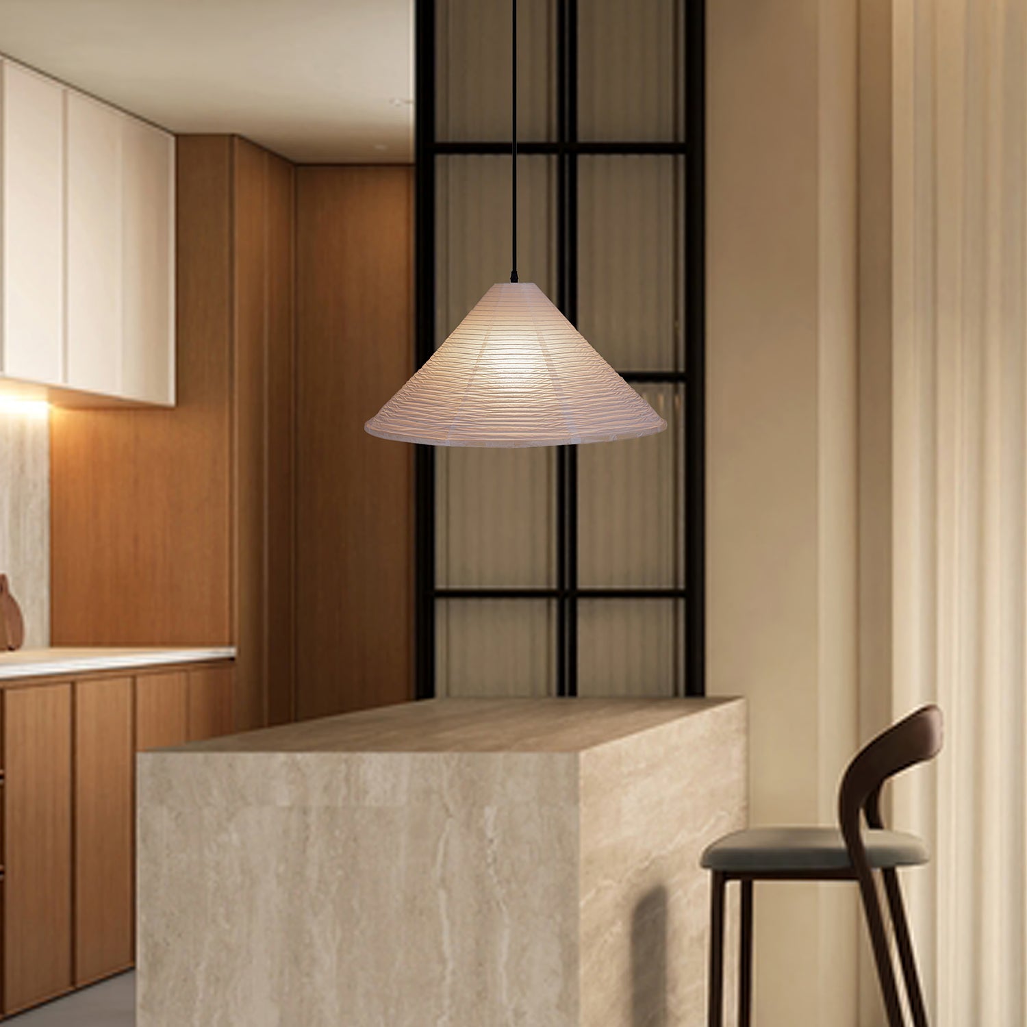 Washi Paper Pyramid Pendant Lamp - Handcrafted Light for Living Room