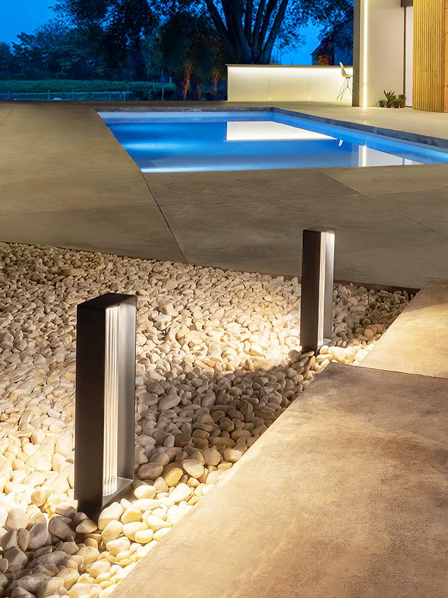 Frame Outdoor Post Lamp - Resilient Striped Glass Lamp for Driveway