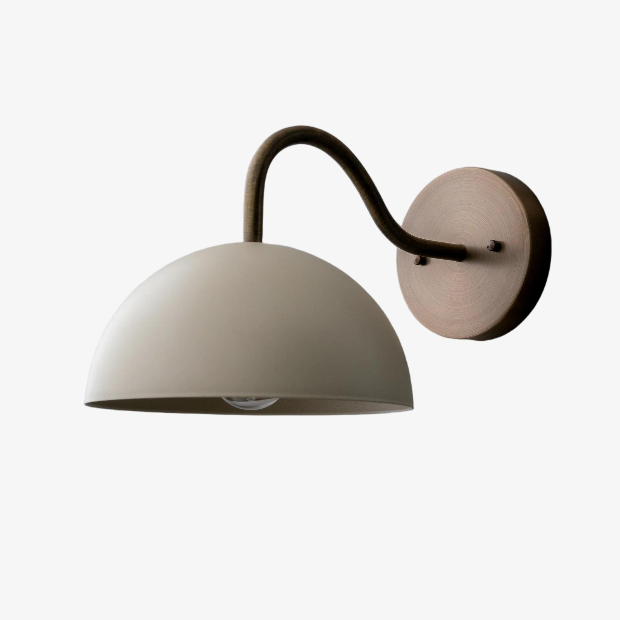 Curva Metal Industrial Wall Sconce - Curved Brass Arm - Hammered Dome Light Fixture