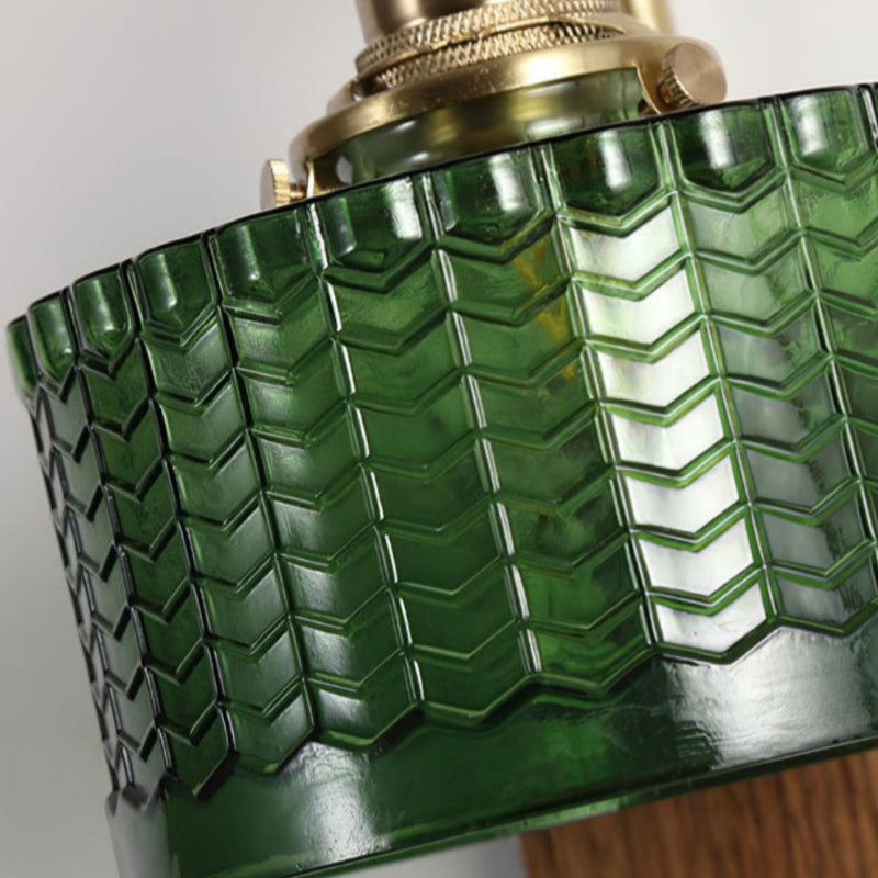 Vintage Ripple Glass Wooden Base Wall Sconce Bedside Lamp with Plug