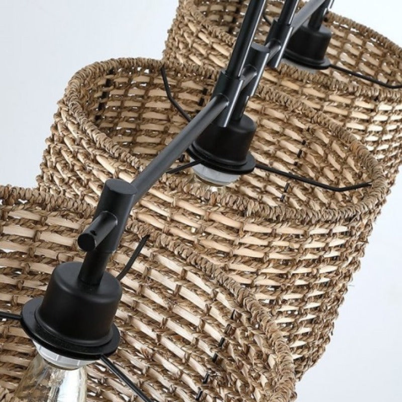 3 Light Handwoven Drum Farmhouse Pendant Light
