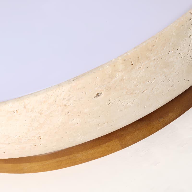 Deckenlampe aus natürlichem Travertin – Runde Lampe aus Walnussholz für den Eingangsbereich