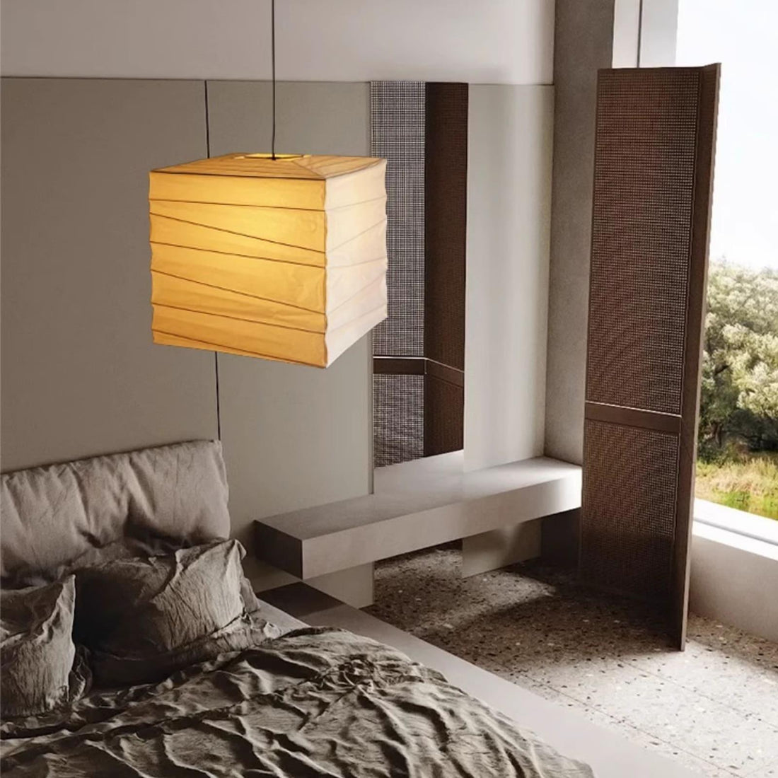 Papierwürfel-Pendelleuchte – Traditionelle minimalistische Lampe für den Eingangsbereich