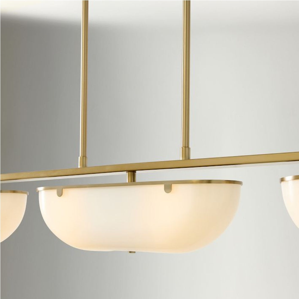 Ferosa Boat-Shaped Lampshade Linear Chandelier - Antique Brass with Milk Glass