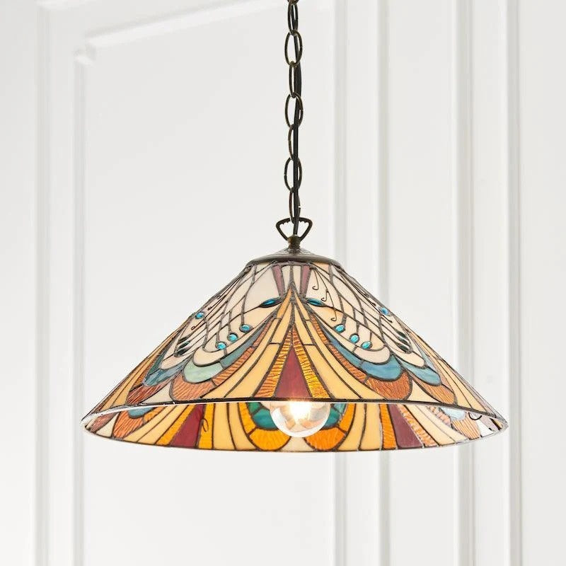 TF Hector Pendant Light – Art Nouveau Stained Glass Decorative Light for Dining or Living Room