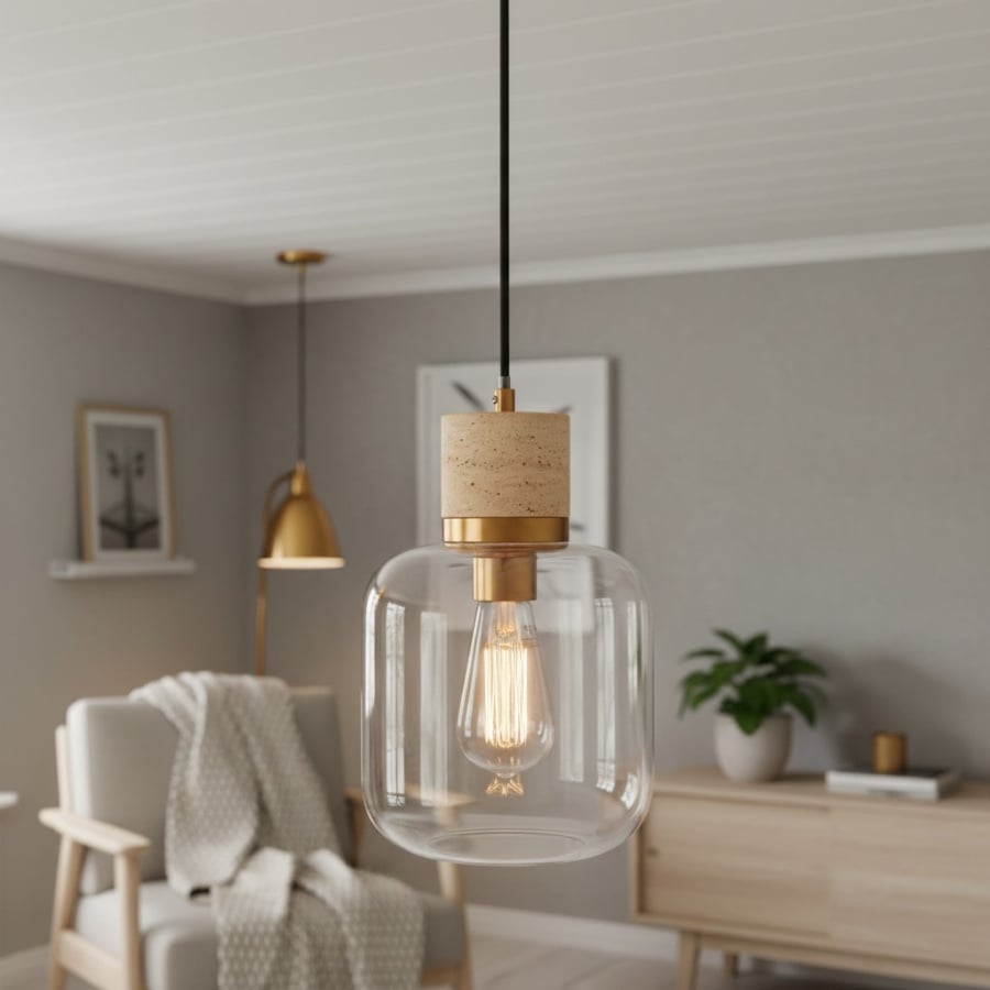 Korlisse Natural Stone and Glass Pendant Light – Stylish Lamp for Lounge or Living Room
