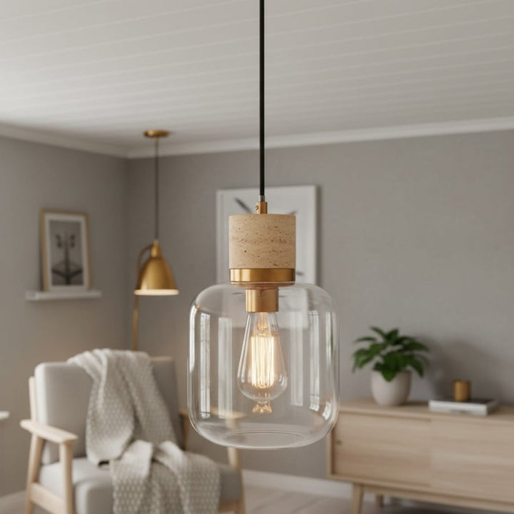 Korlisse Natural Stone and Glass Pendant Light – Stylish Lamp for Lounge or Living Room