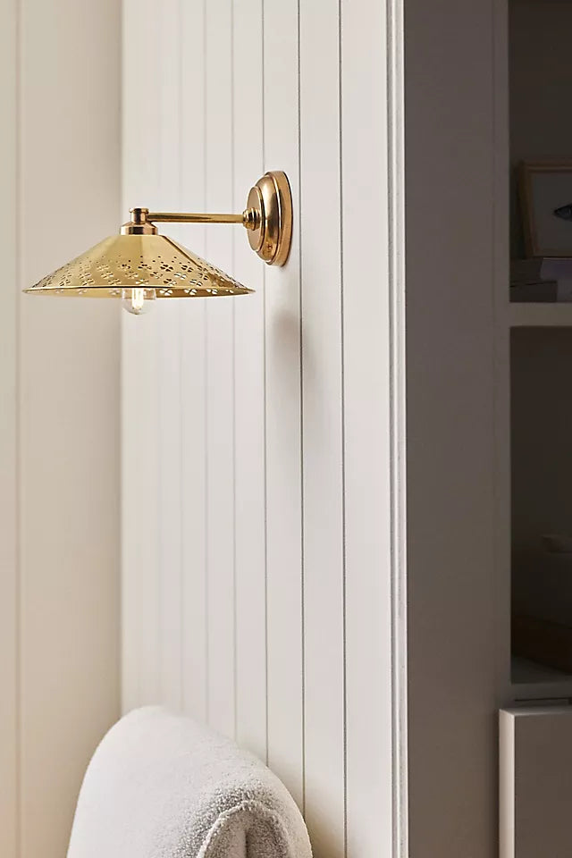 Auriglow Brass Wall Sconce - Perforated Modern Wall Light for Hallway