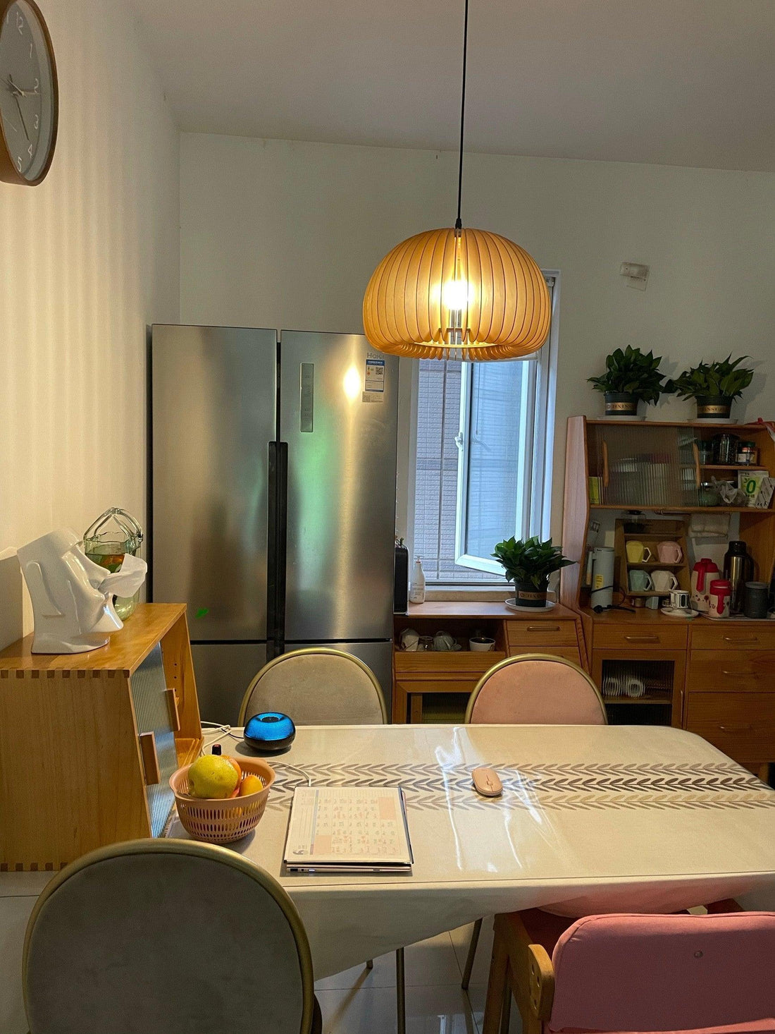 Rounded Wood Slat Swag Pendant Light