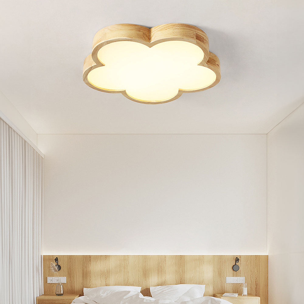 Natural Wood Ceiling Light - Wabi-Sabi Flowers LED Bedroom Fixture