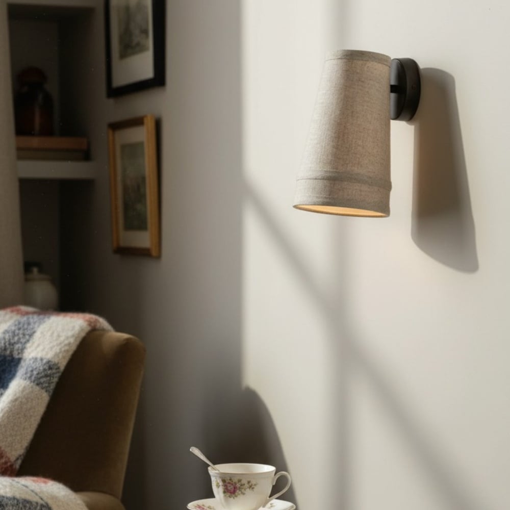 Zalen Textured Linen Bronze Wall Light – Soft Retro Wall Sconce for Reading Nook