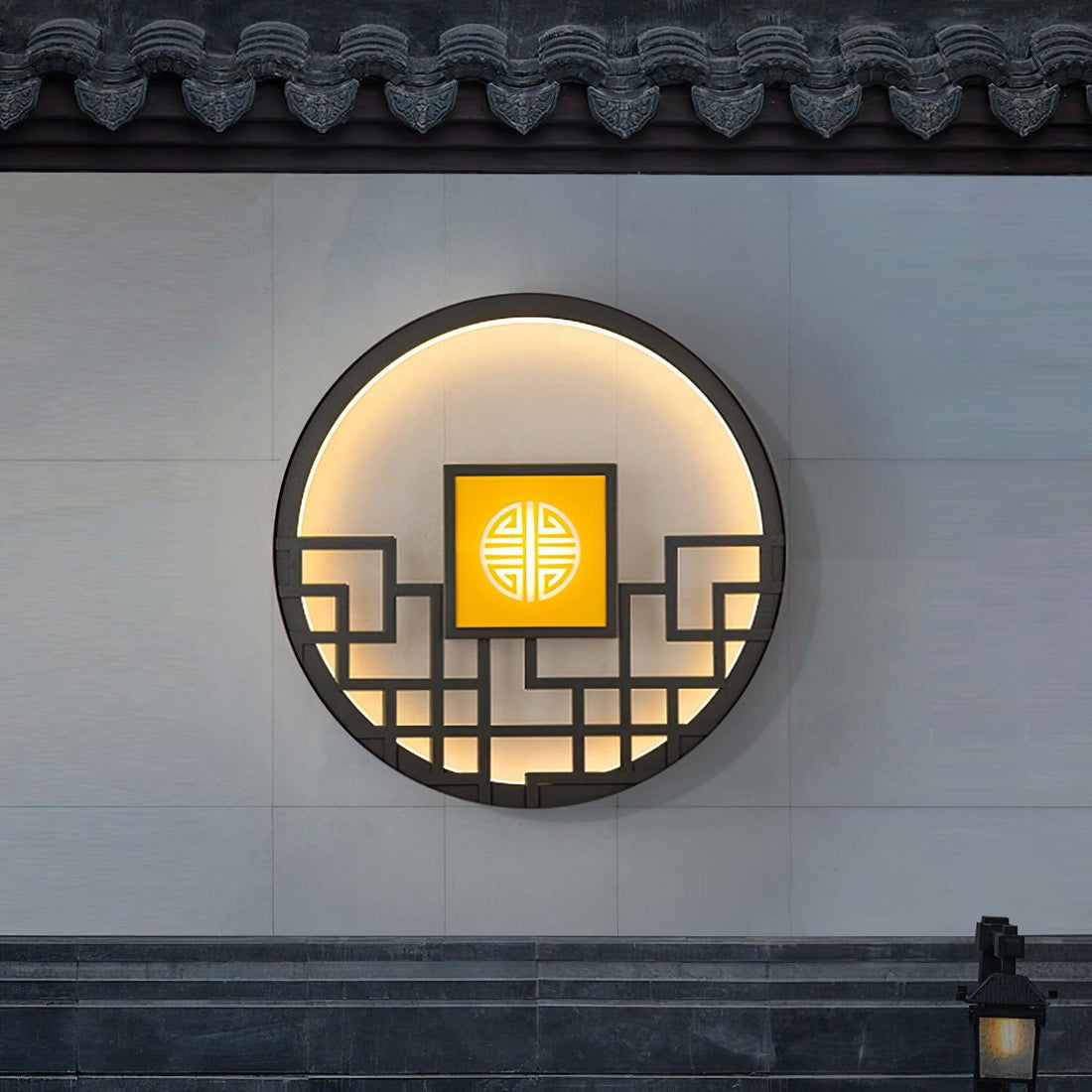 Classic Round Outdoor Light -  Hollow Pattern Wall Decor Lamp