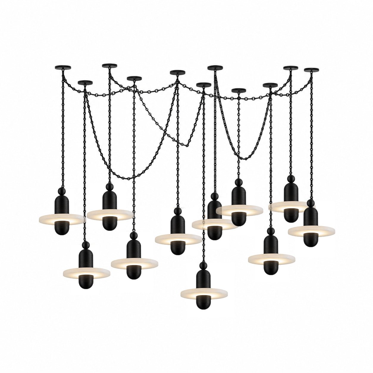 Black Metal Alabaster Chain-Hung Chandelier