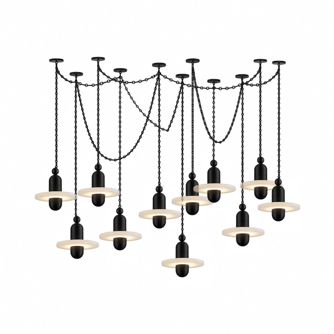 Black Metal Alabaster Chain-Hung Chandelier