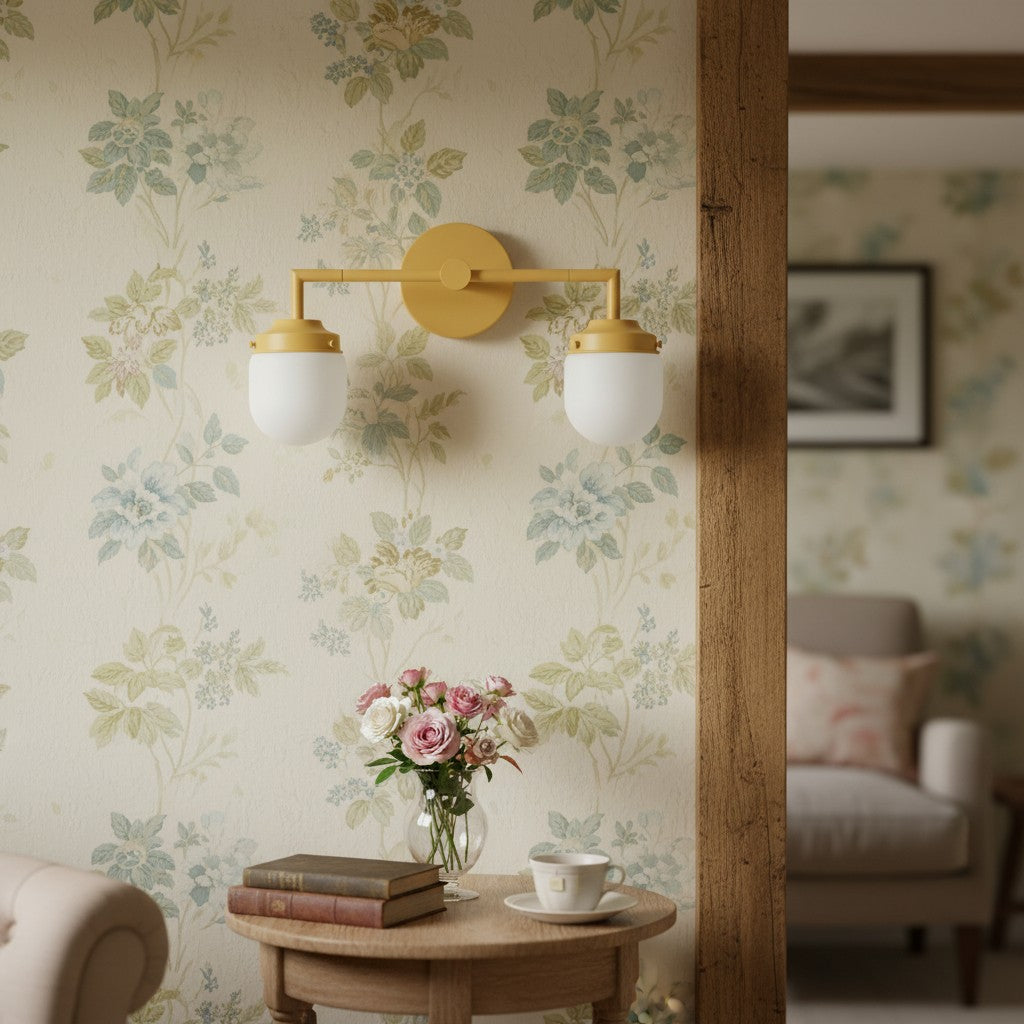 Doppelte Waschtischleuchte aus Opalglas – Doppelte Wandbeleuchtung für Badezimmer im Vintage-Stil