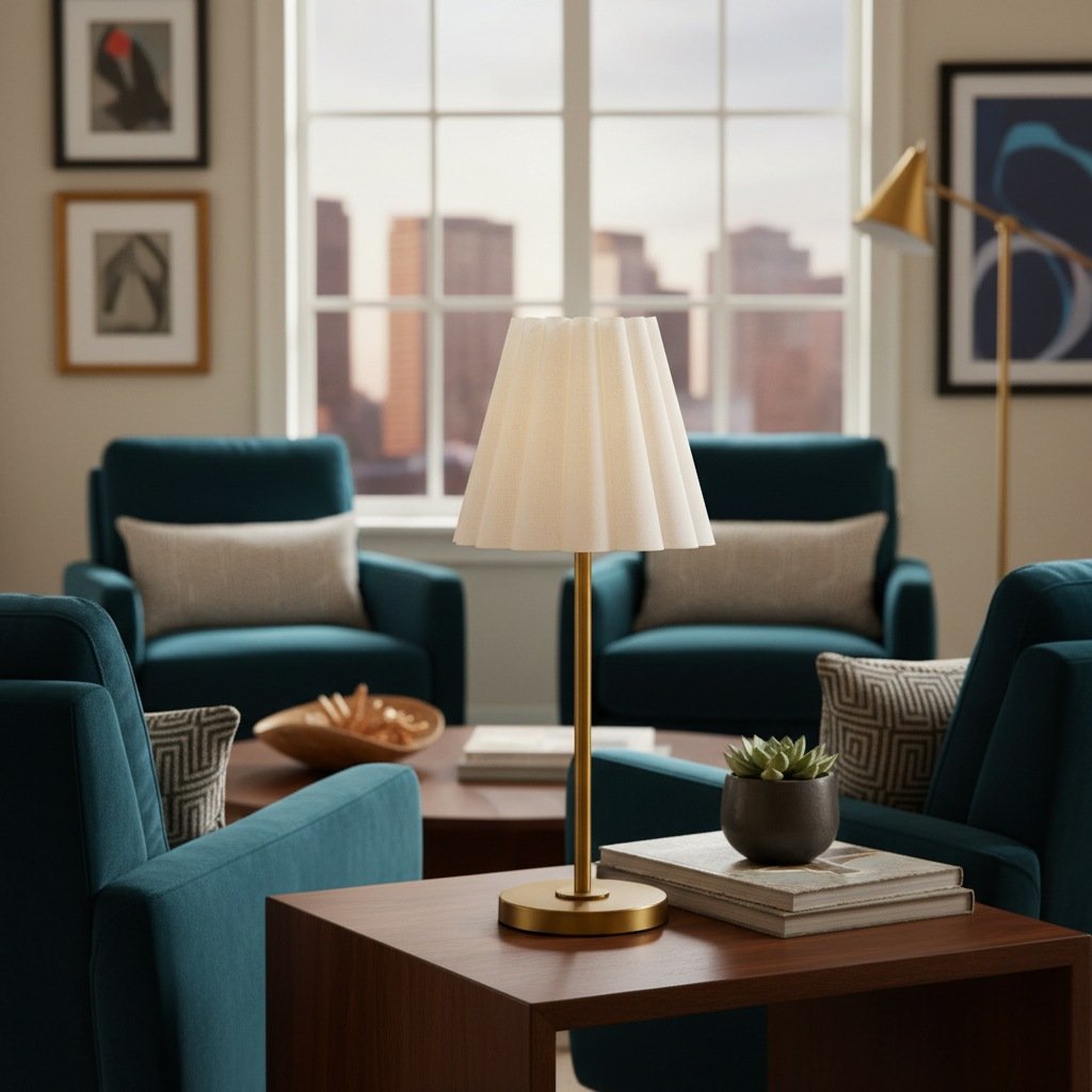 Ruffmeto Schlanke Tischleuchte im Übergangsstil – Skulpturale Schirmbeleuchtung für Wohnzimmer oder Schlafzimmer