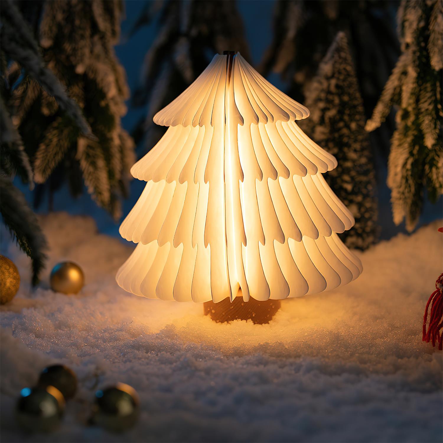 Foldable Christmas Tree Table Lamp - Wooden LED Light for Living Room