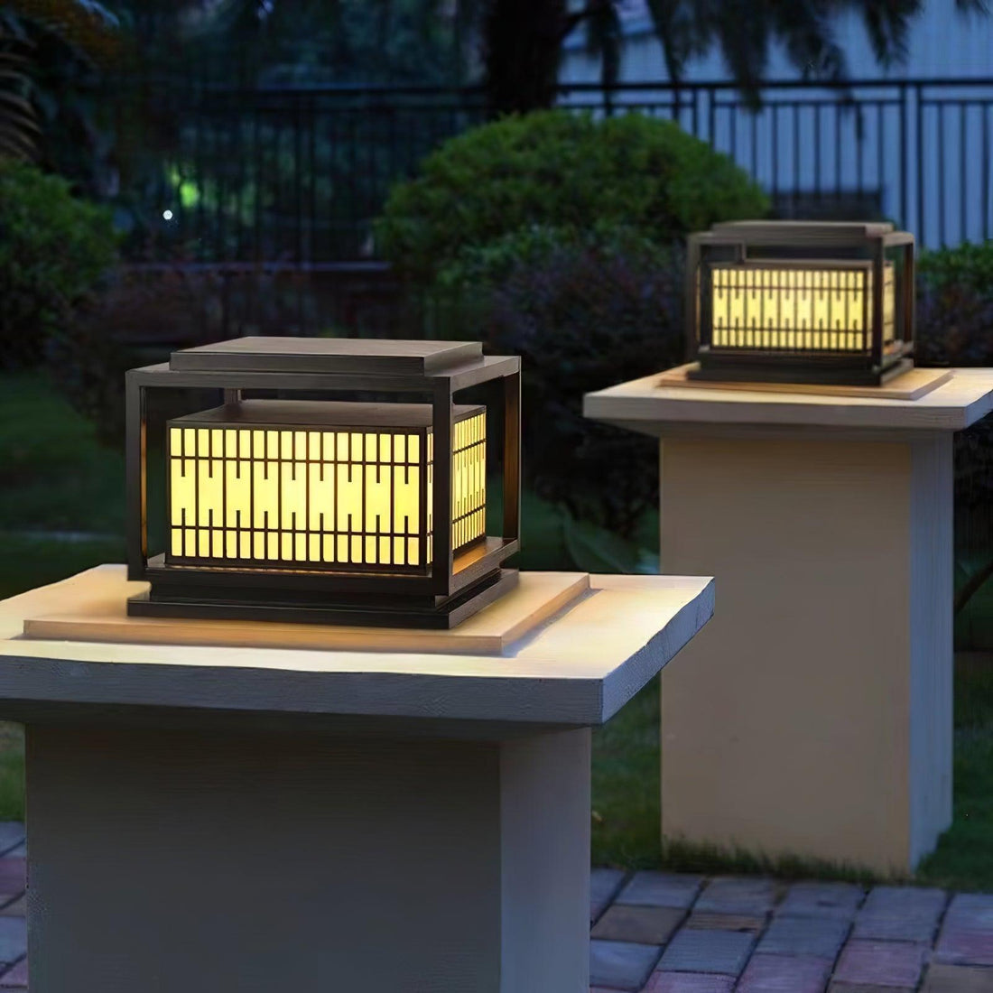 Frosted Alabaster Window Grille Light - Metal Outdoor Post Lamp