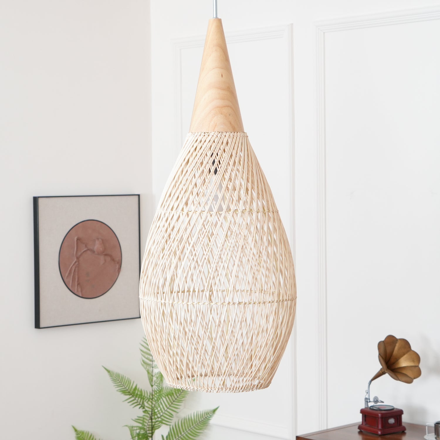 Woven Rattan Wood Plug-In Pendant Light