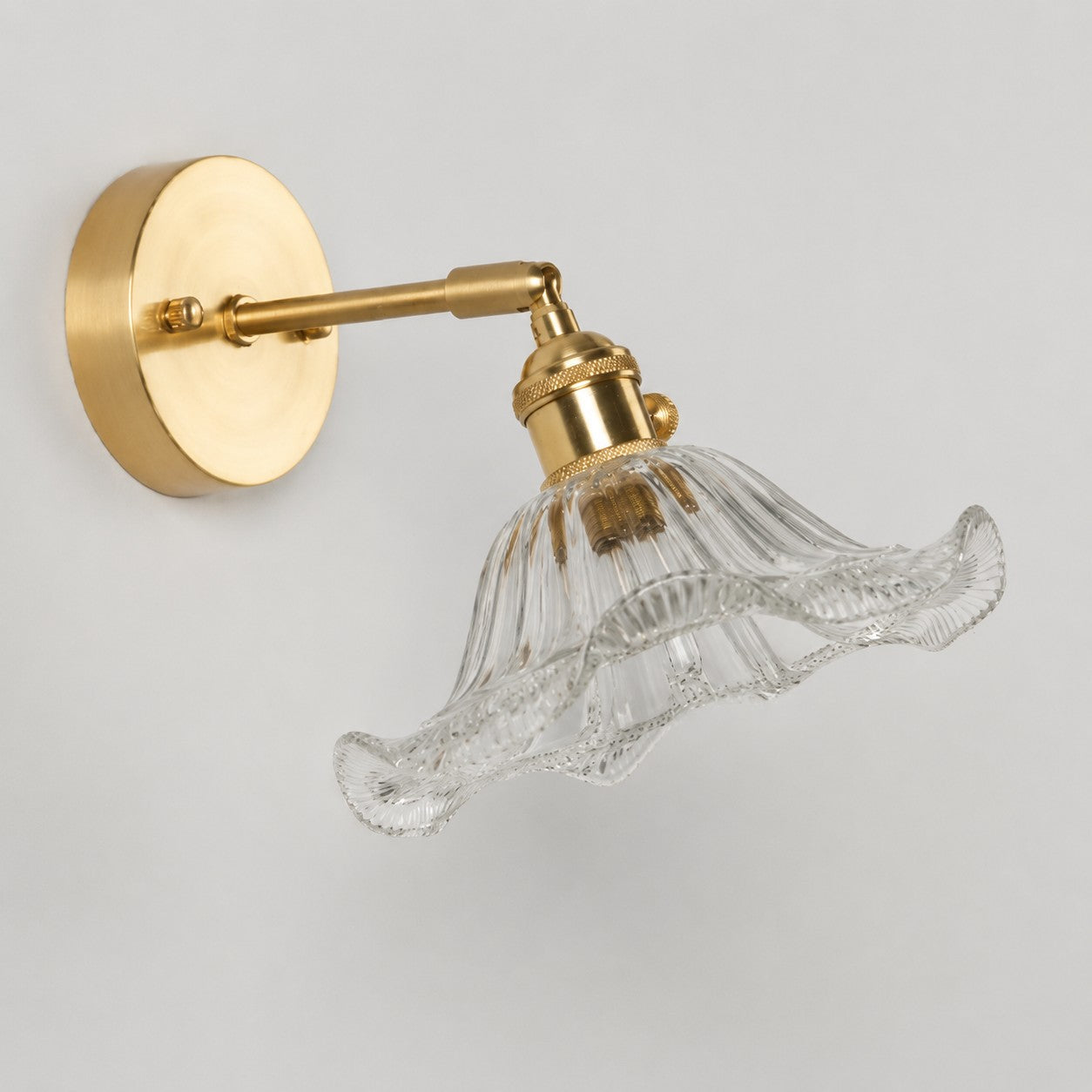 Peacock blue glass wall light with brass arm, 0917TZ shade 19 cm diameter