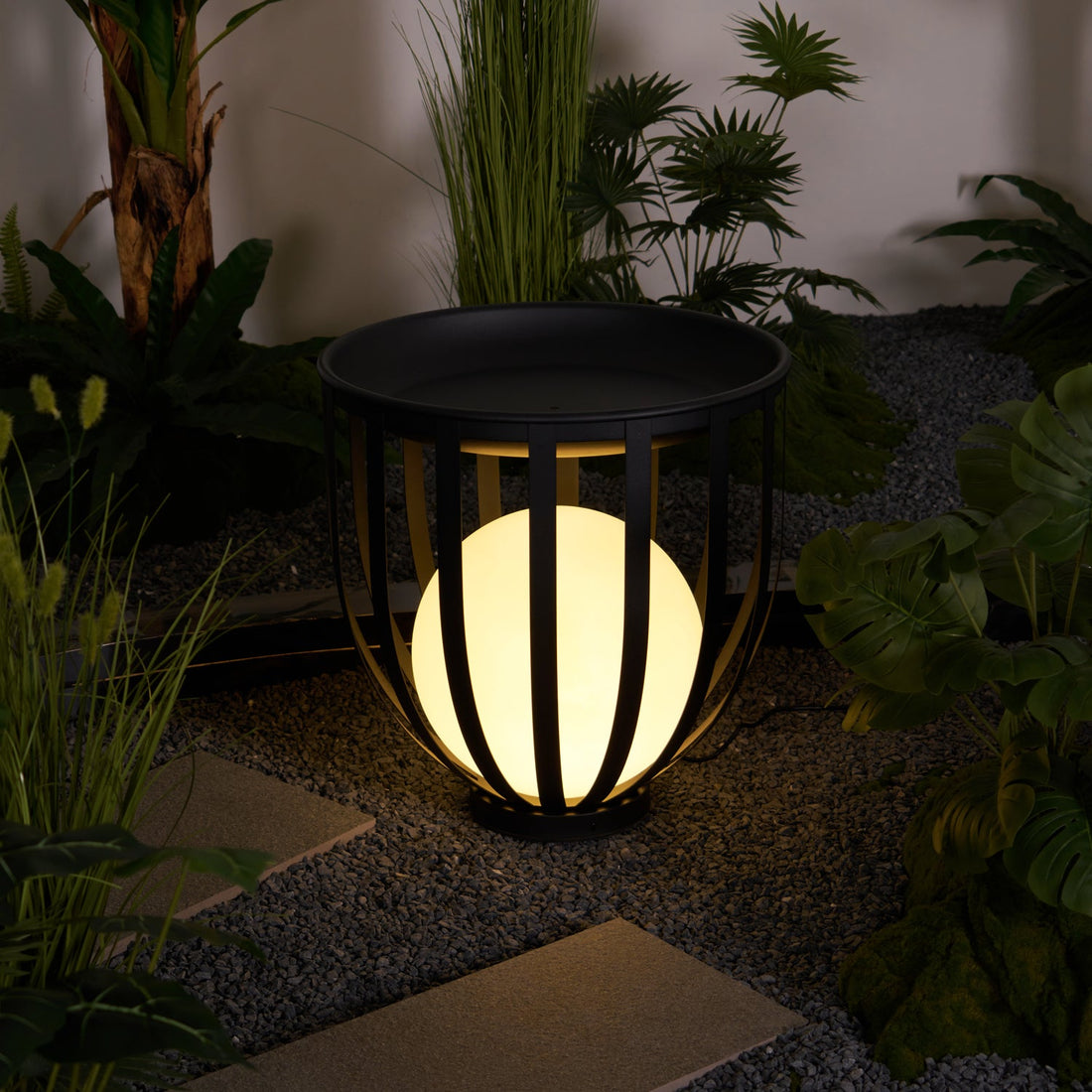 Garden Outdoor Floor Lamp - Dimmable LED Light with Tray & Flower Pot