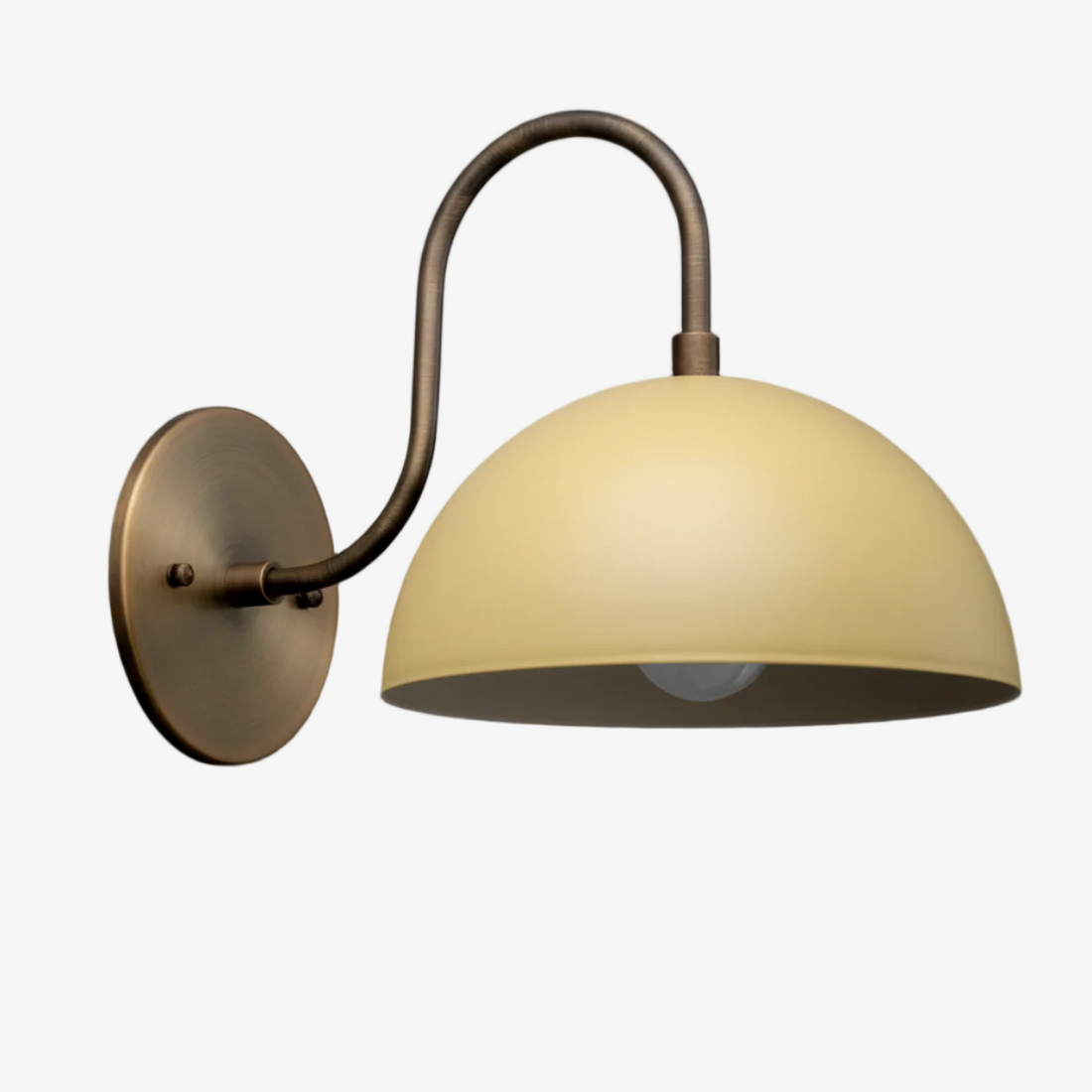 Curva Metal Industrial Wall Sconce - Curved Brass Arm - Hammered Dome Light Fixture