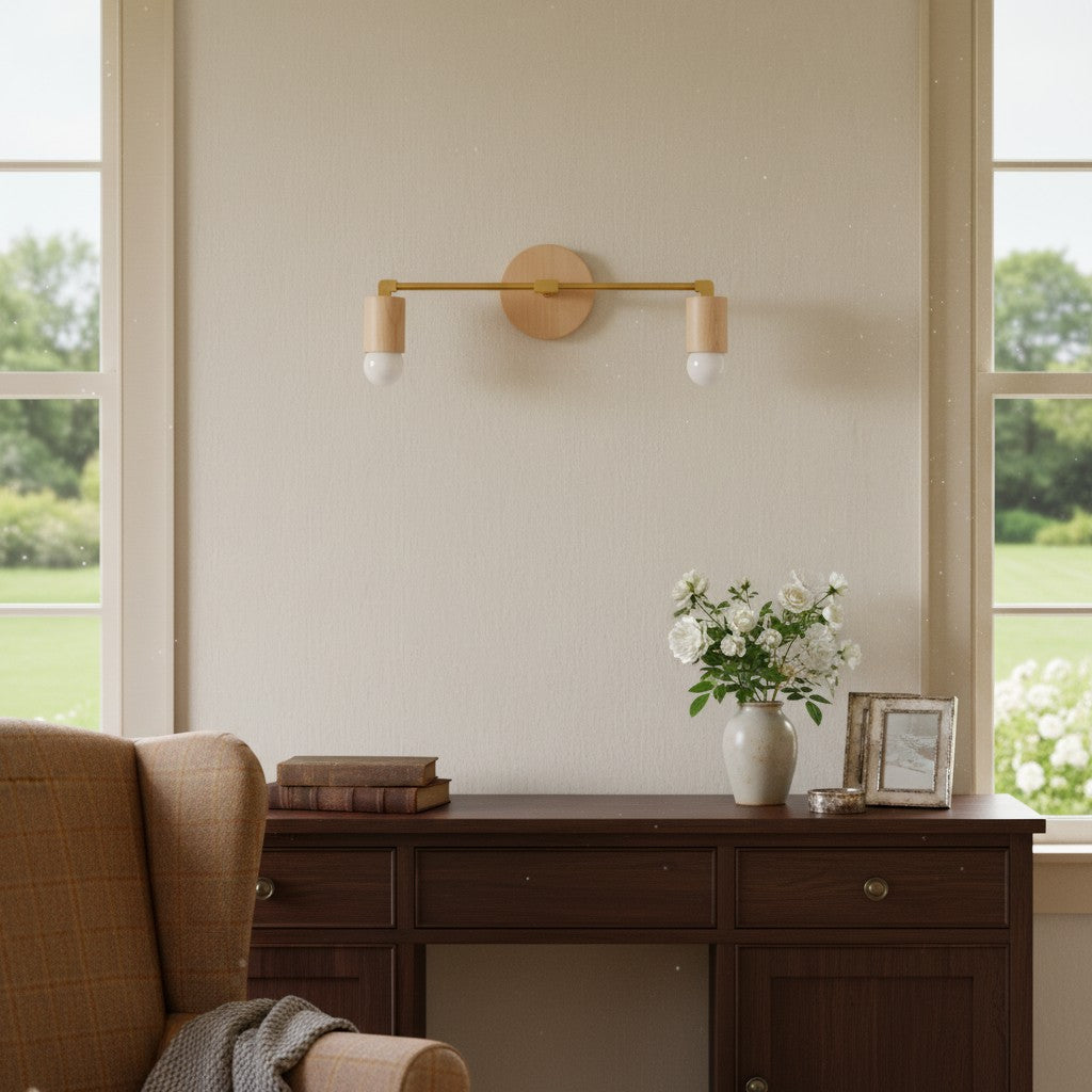 Mobilux Line Wood and Vanity Light - Bohemian Bathroom Lighting Fixture