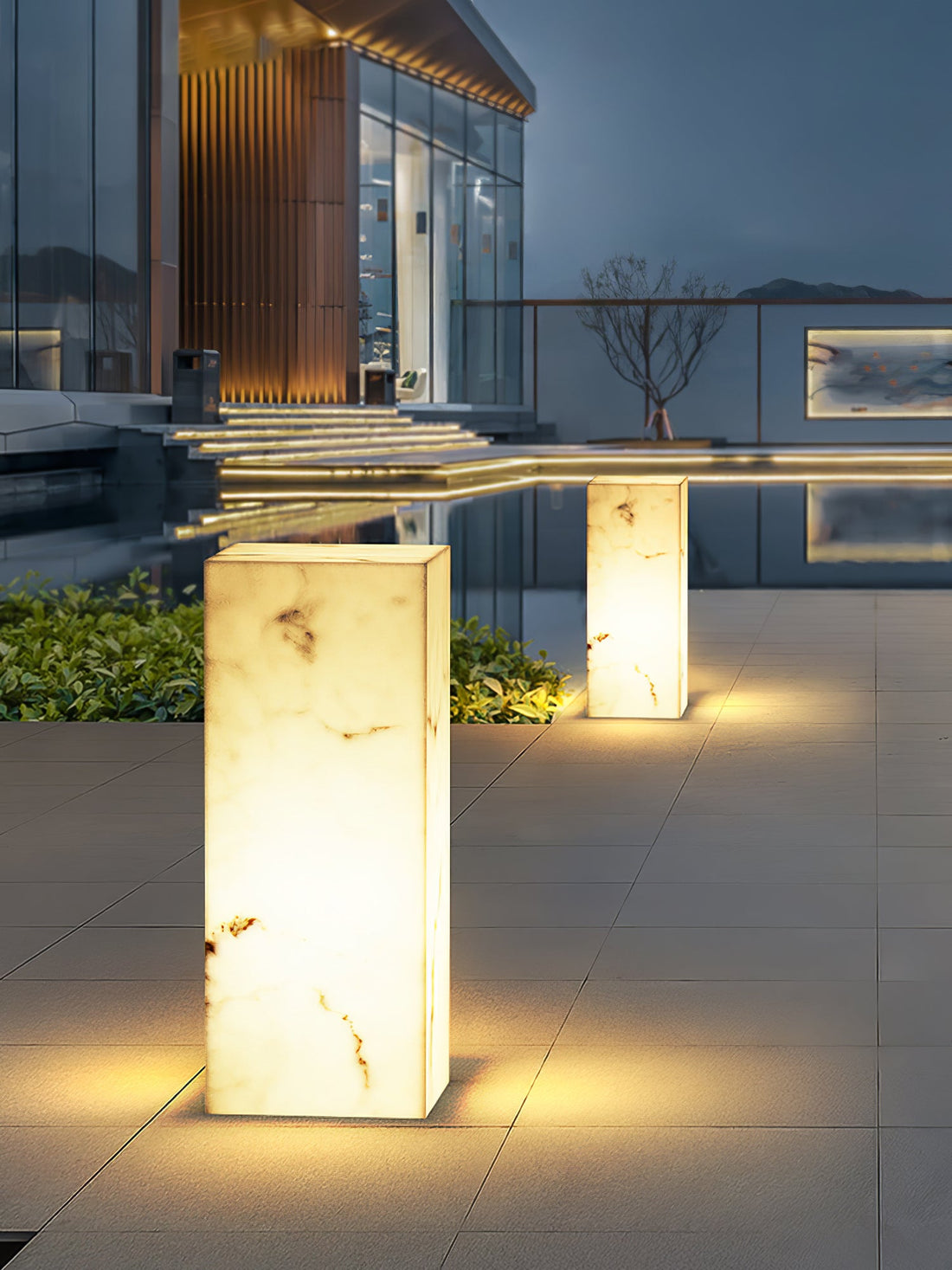 Imitation Marble Outdoor Light - Cube-Shaped Elegant Garden Patio Lamp