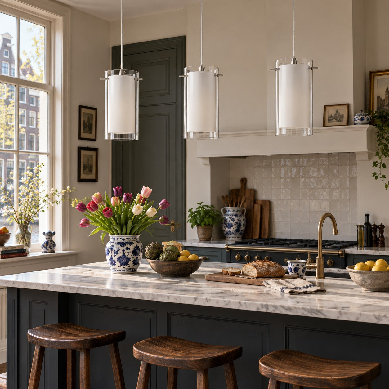 Modern Double Glass Pendant Light With Chrome Finish