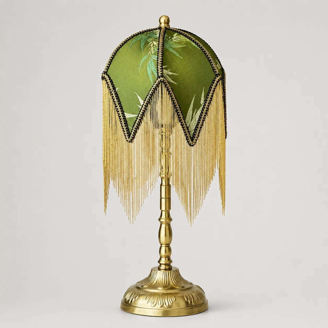Vintage green tassel table lamp