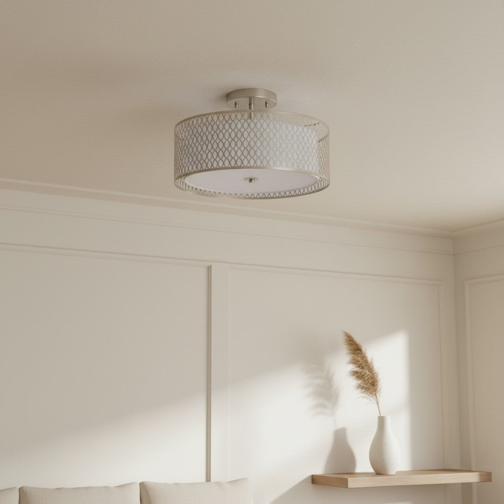 Liorin Geometric Mesh 3‑Light Flush Ceiling Light - Mesh Metal Lamp for Living Room or Hallway