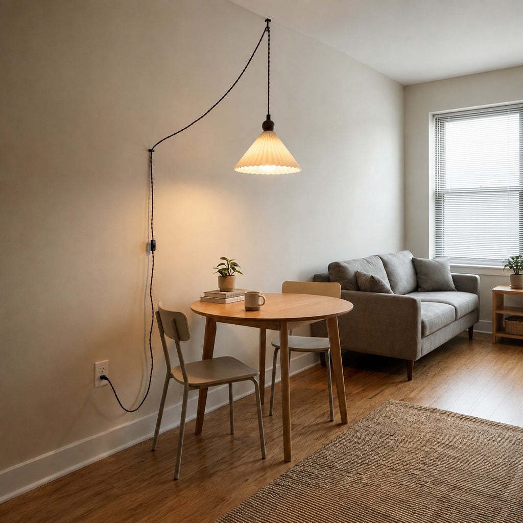 Gefaltete Keramik-Pendelleuchte mit Stecker und Zugkabel