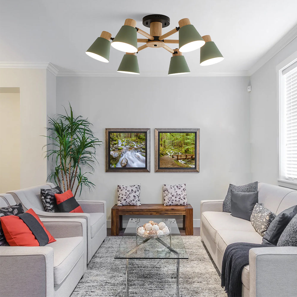 Wooden Ceiling Light - Flush Mount Living Room Lamp Natural