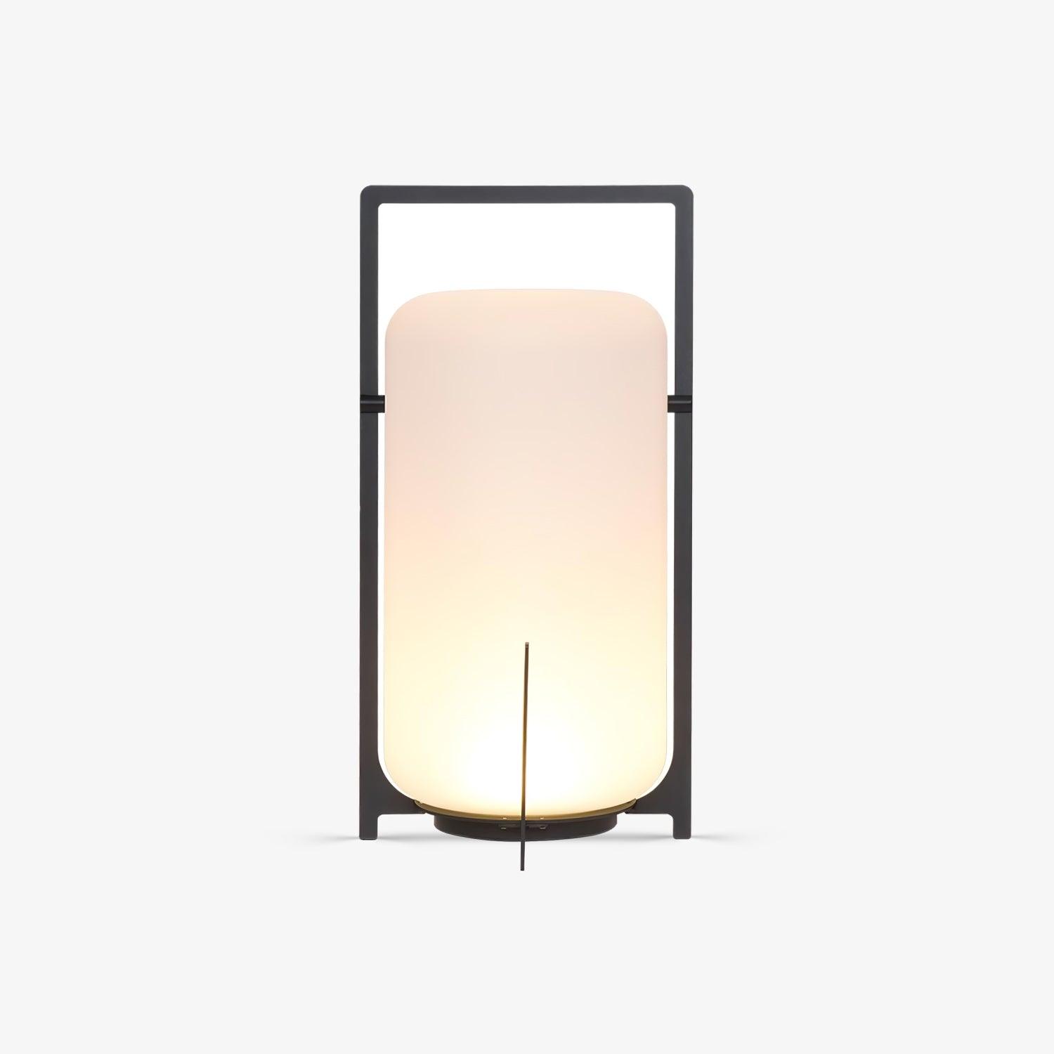 Black Lantern Table Lamp - Outdoor LED Light with Blown Glass Shade