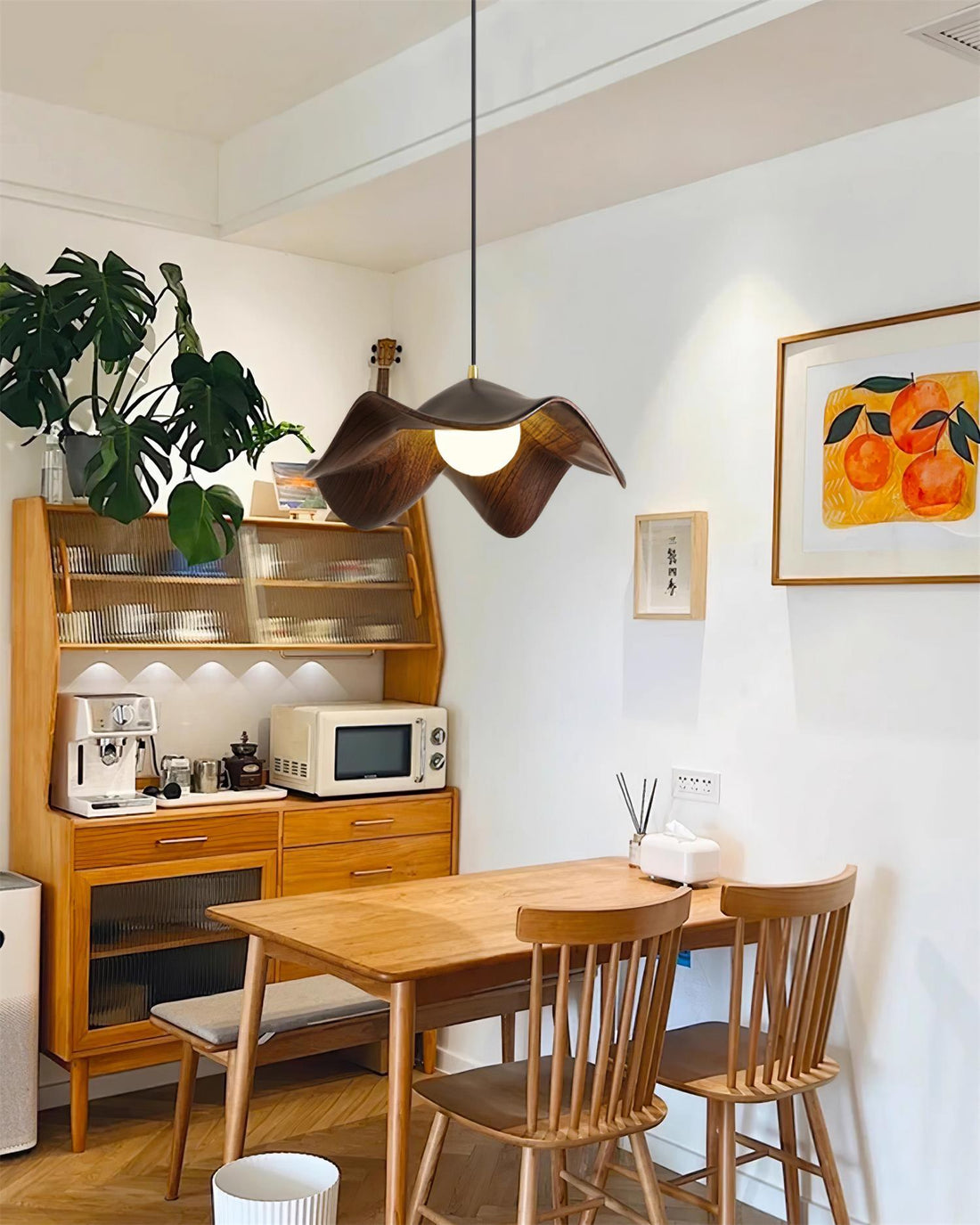 Leaf Vein Glass Plug-In Pendant Lamp