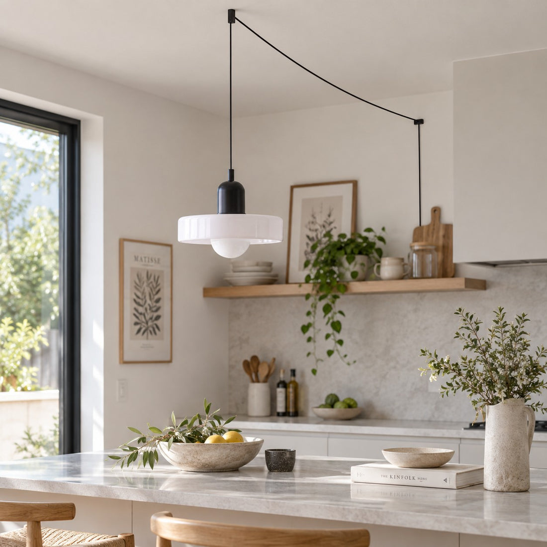 Bunte Bauhaus-Glaspendelleuchte mit Stecker