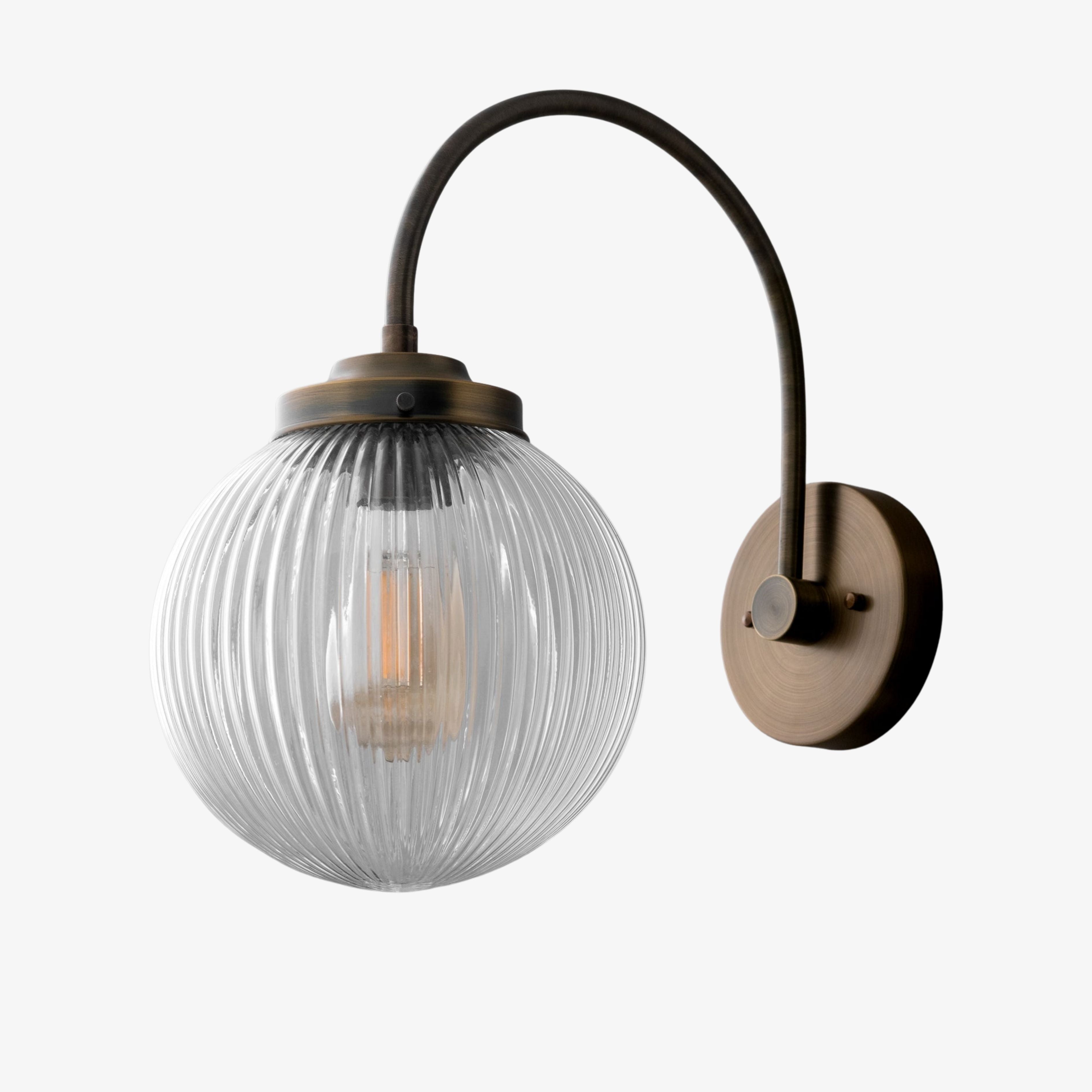 Glorica Glass Aged Brass Wall Sconce - Ribbed Glass Shade Industrial Style Lighting