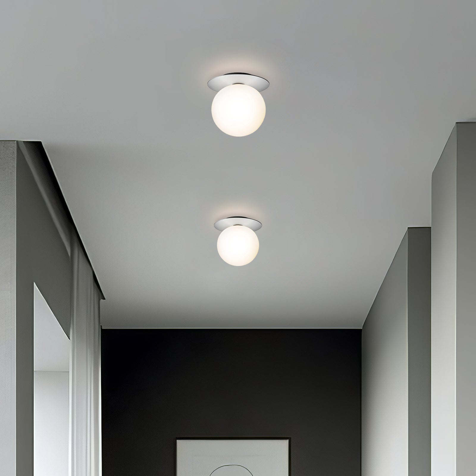 Glass Orb Ceiling Light - Modern Metal Ball Ceiling Lamp for Hallway