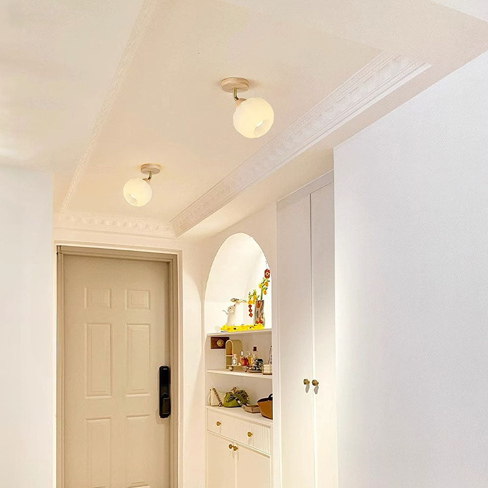 Cream Wood Track Light - Modern Ball Ceiling Light for Living Room