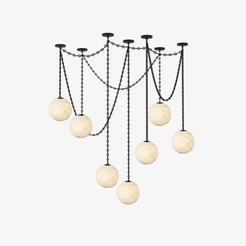 Black Metal Alabaster Globe Hardwired Chandelier