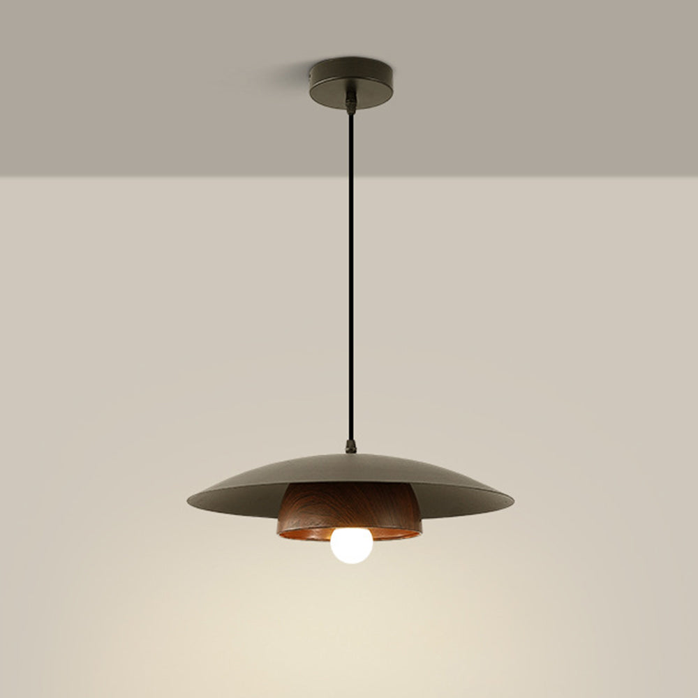 Modern Dome Pendant Light - Metal Wood Grain Fixture for Dining Room