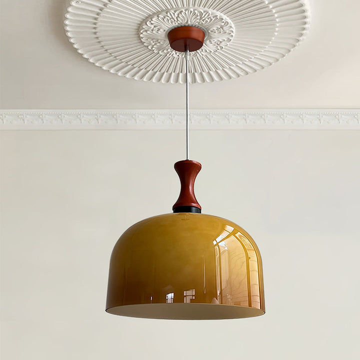 Retro Round Pendant Light - Amber Glass Hanging Lamp for Dining Room