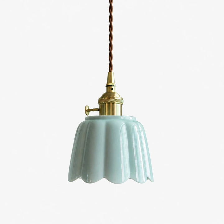 Imperial green glaze ceramic lotus pendant light on clean background