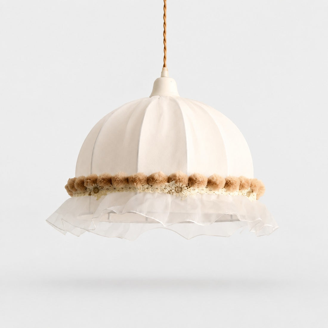 Warm camel scalloped lace fabric pendant lamp on a light background