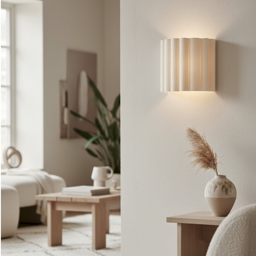 Velura Linen Fold Wall Sconce - Fabric Soft Pleated Design Ambient Lighting for Bedroom or Hallway