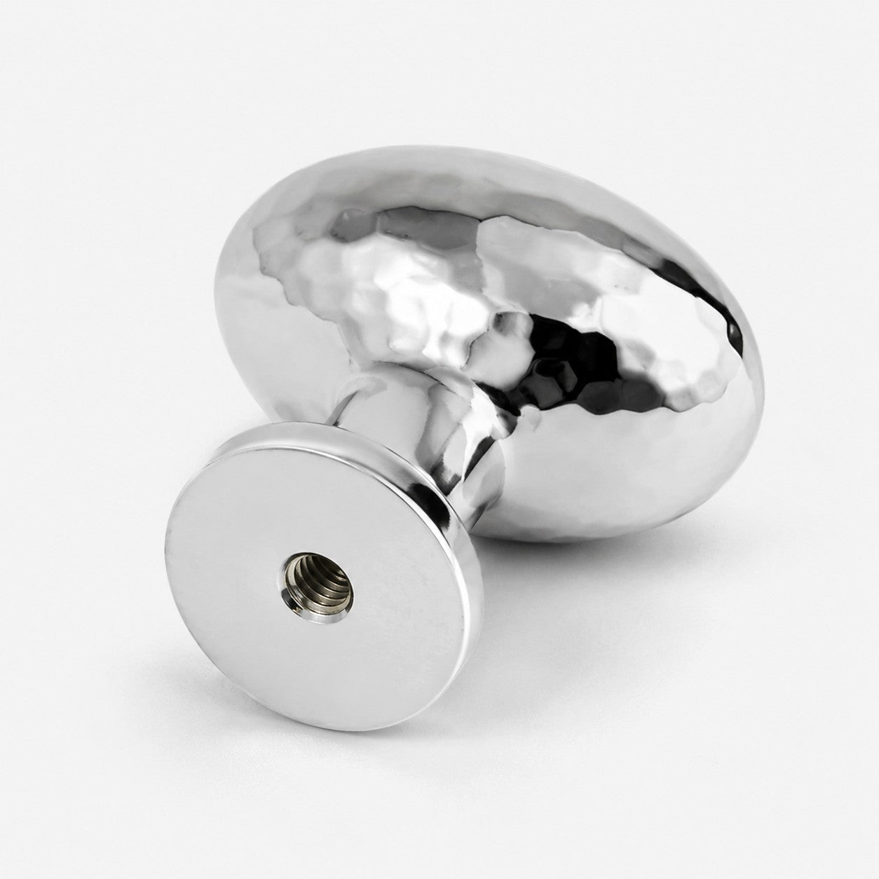 Close view of hand-finished pigeon egg cabinet knob