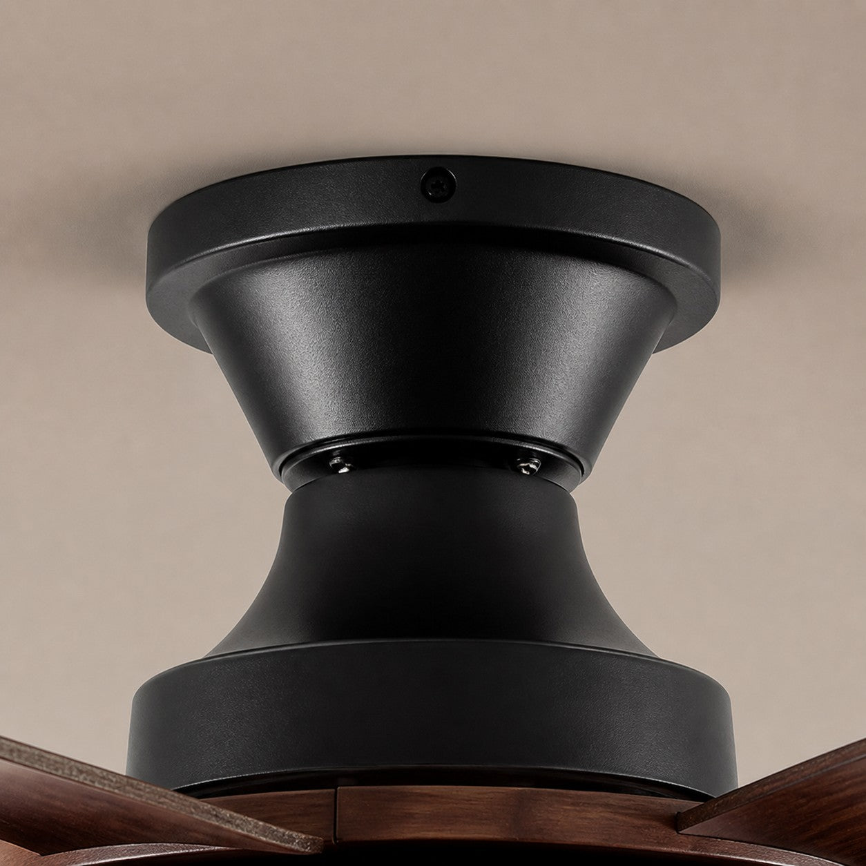 Black metal ceiling fan housing detail